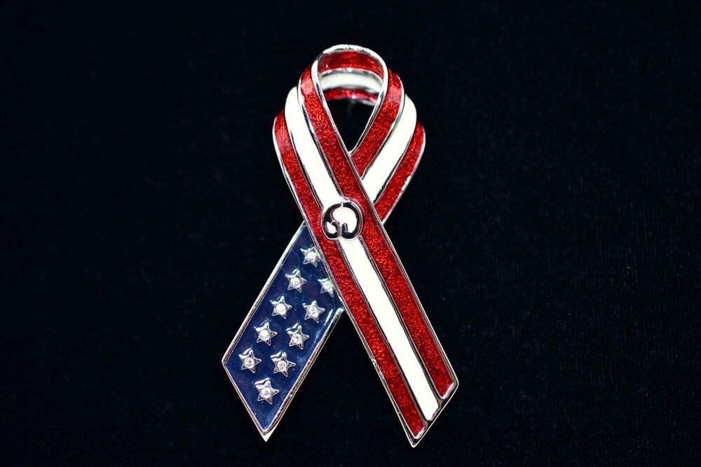 St. John Vintage Patriotic Pin Brooch Ribbon USA American Flag Signed 1980s BinF